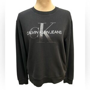 Women's Vintage 90's Calvin Klein Jeans Big Logo Black Sweatshirt Medium Crew